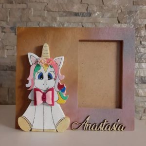 portafoto in legno con unicorno