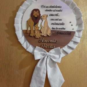 fiocco nascita personalizzato con scritta e disegno simba re leone