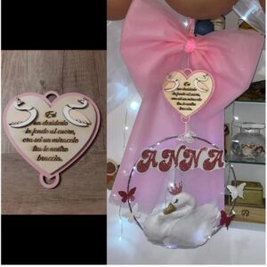 cuore in legno personalizzato con cigno e scritta