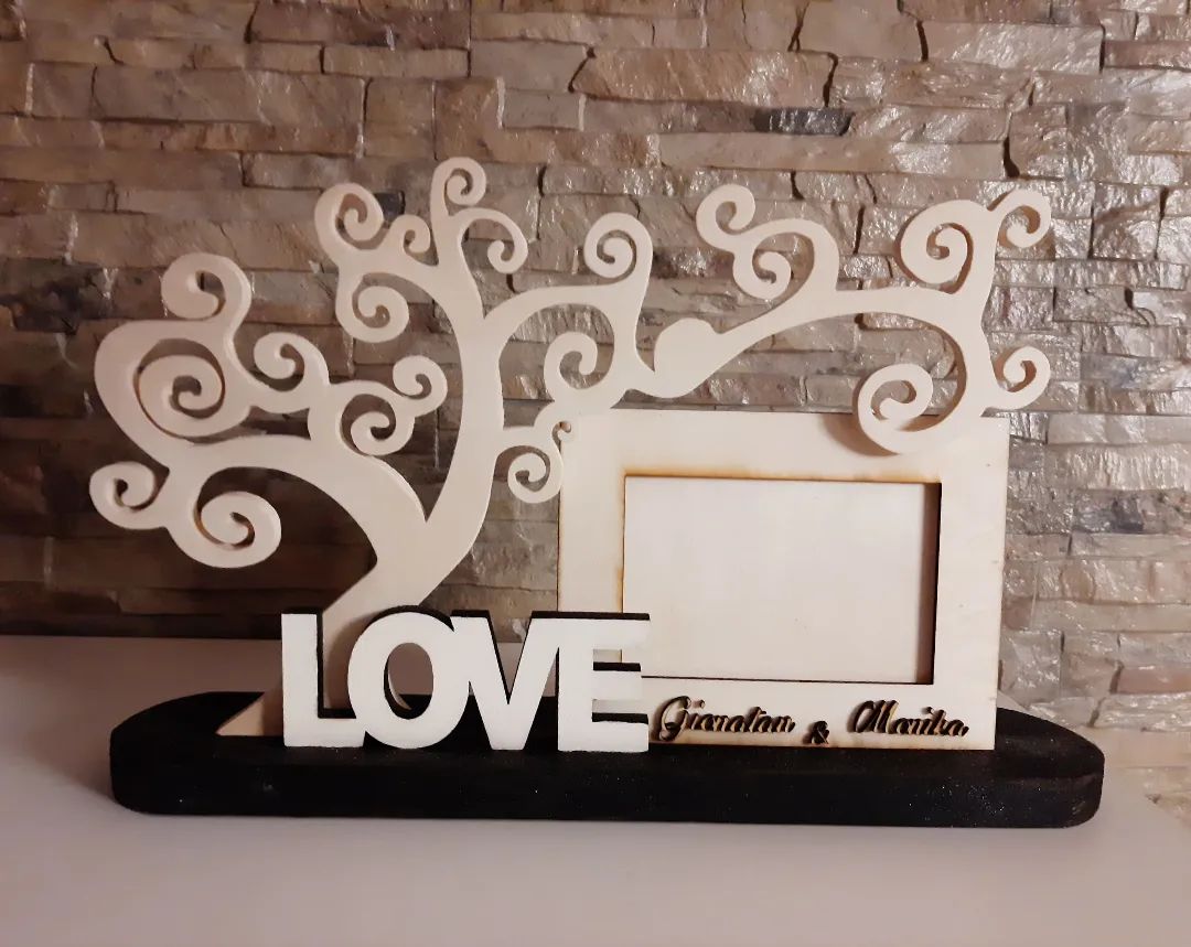 portafoto legno con albero della vita scritta love